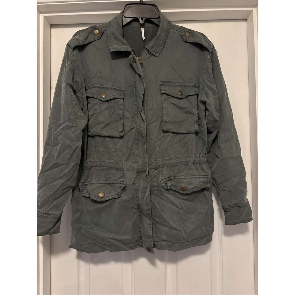 YFB Young Fabulous & Broke Womens Utility Jacket Zip Up Flap Pockets Green XS